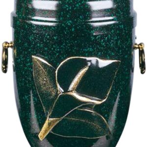 Urna cineraria con calla applicata in metallo color verde