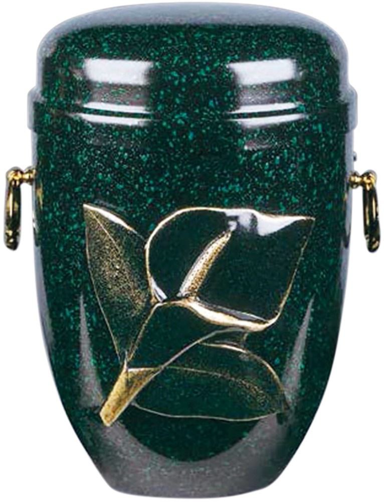 Urna cineraria con calla applicata in metallo color verde - immagine 1