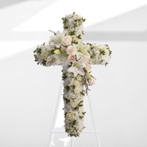 Copribara a forma di croce con fiori rose rosse bianche