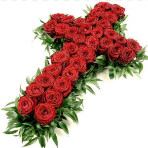 Copribara a forma di croce con fiori rose rosse bianche - immagine 2