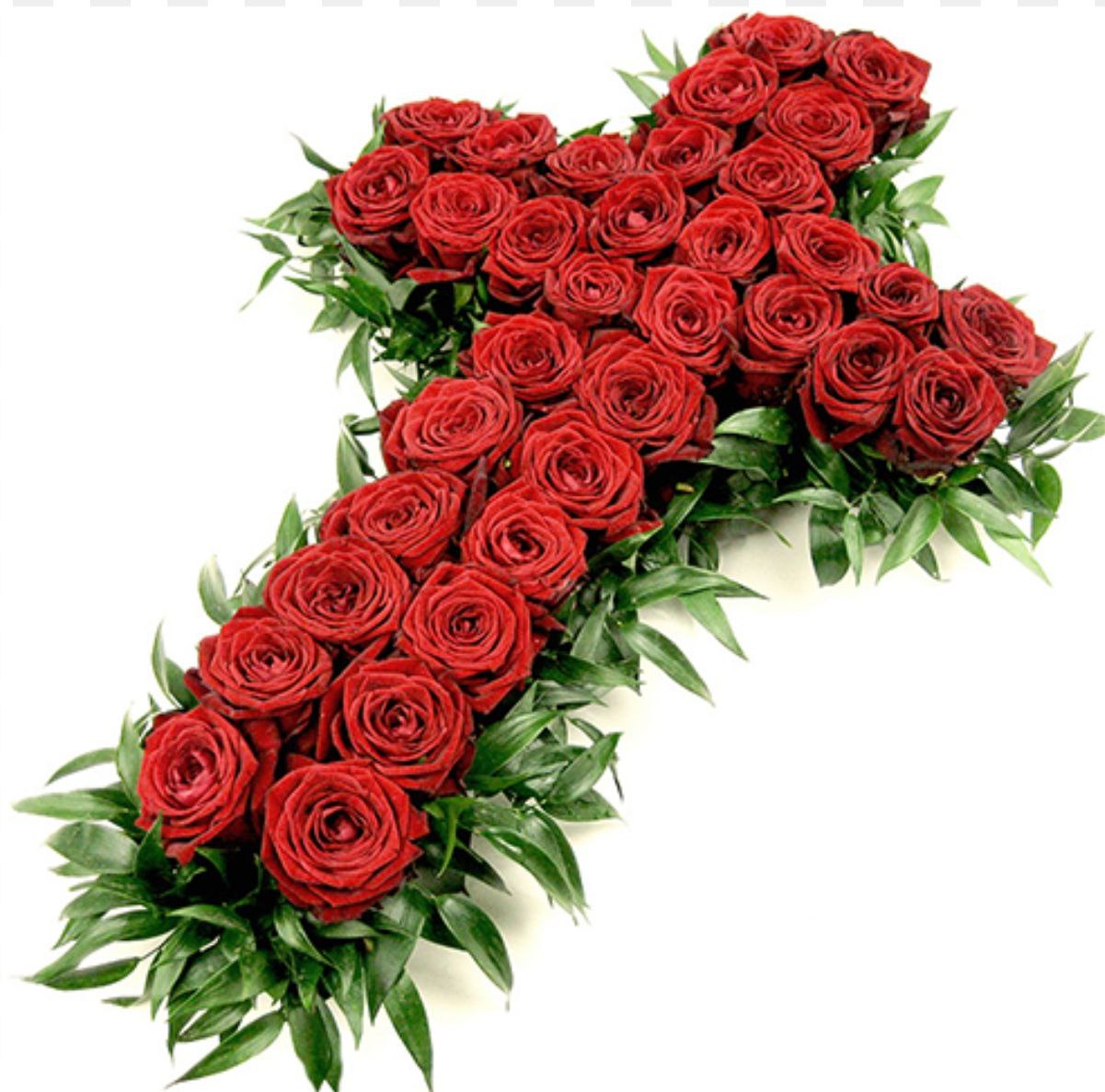 Copribara a forma di croce con fiori rose rosse bianche - immagine 2